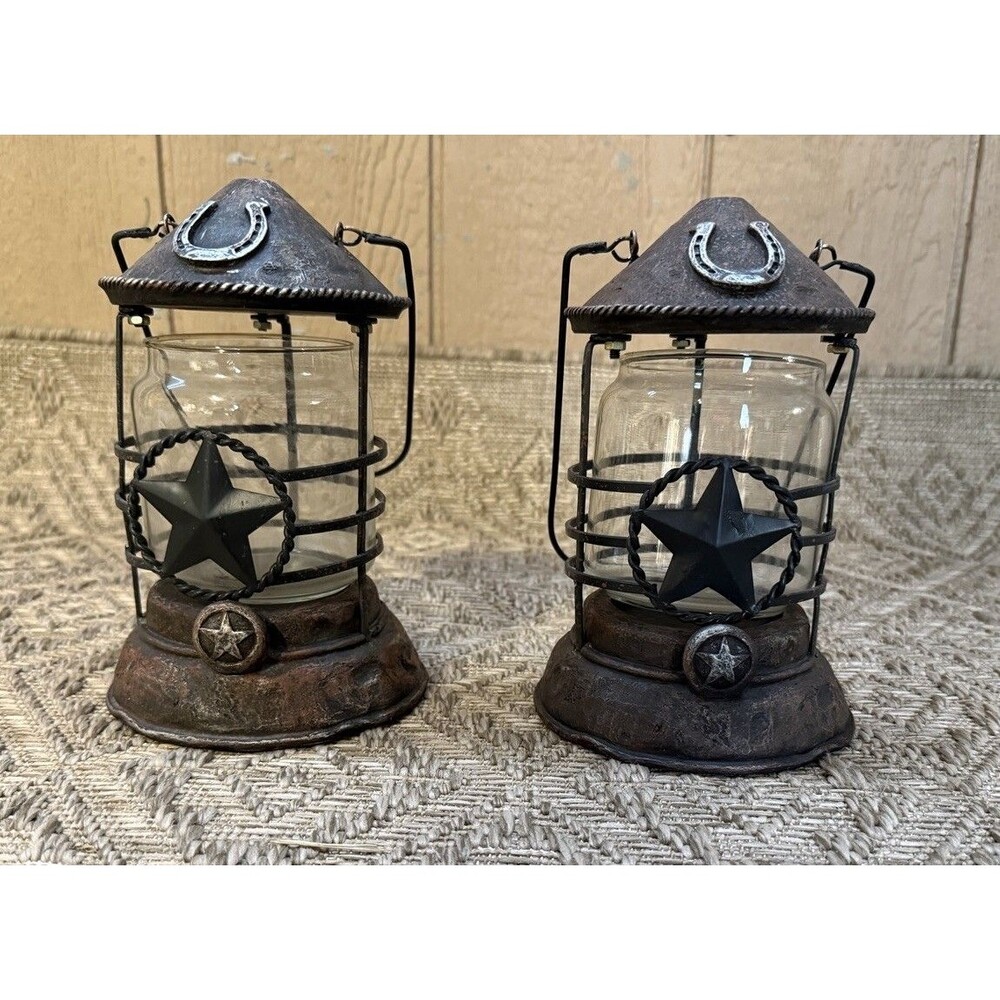 2 Set Rustic decorative lanterns with the Texas star, farmhouse, Western.